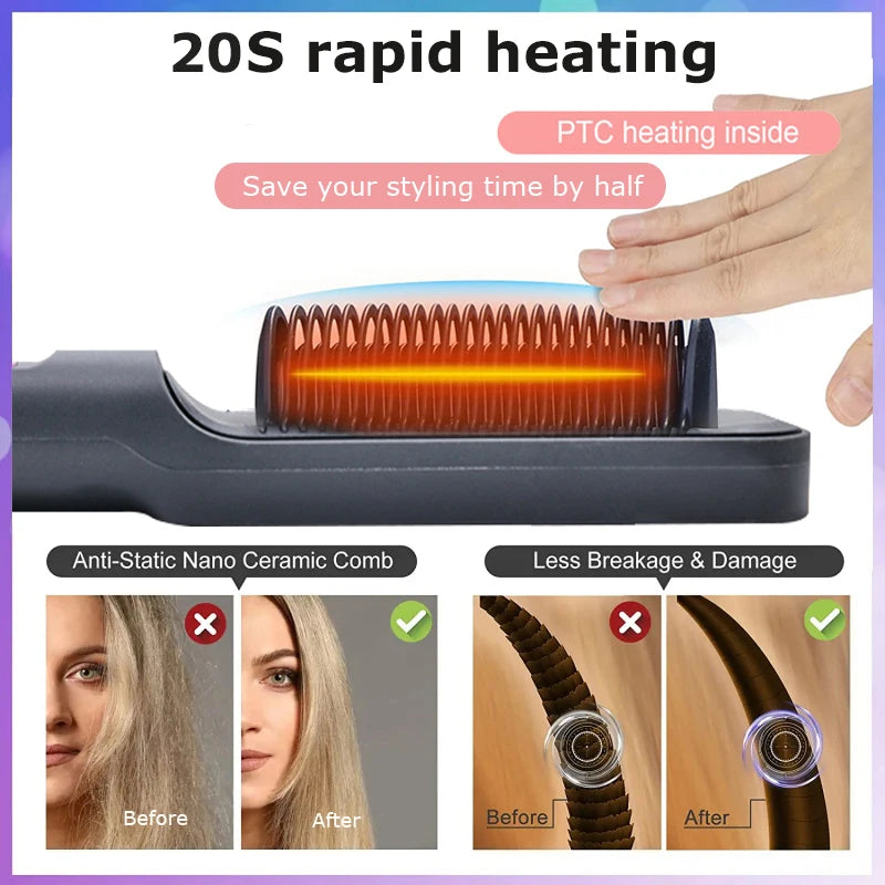Electric Hot Comb Multifunctional Straight Hair Straightener Comb Negative Ion