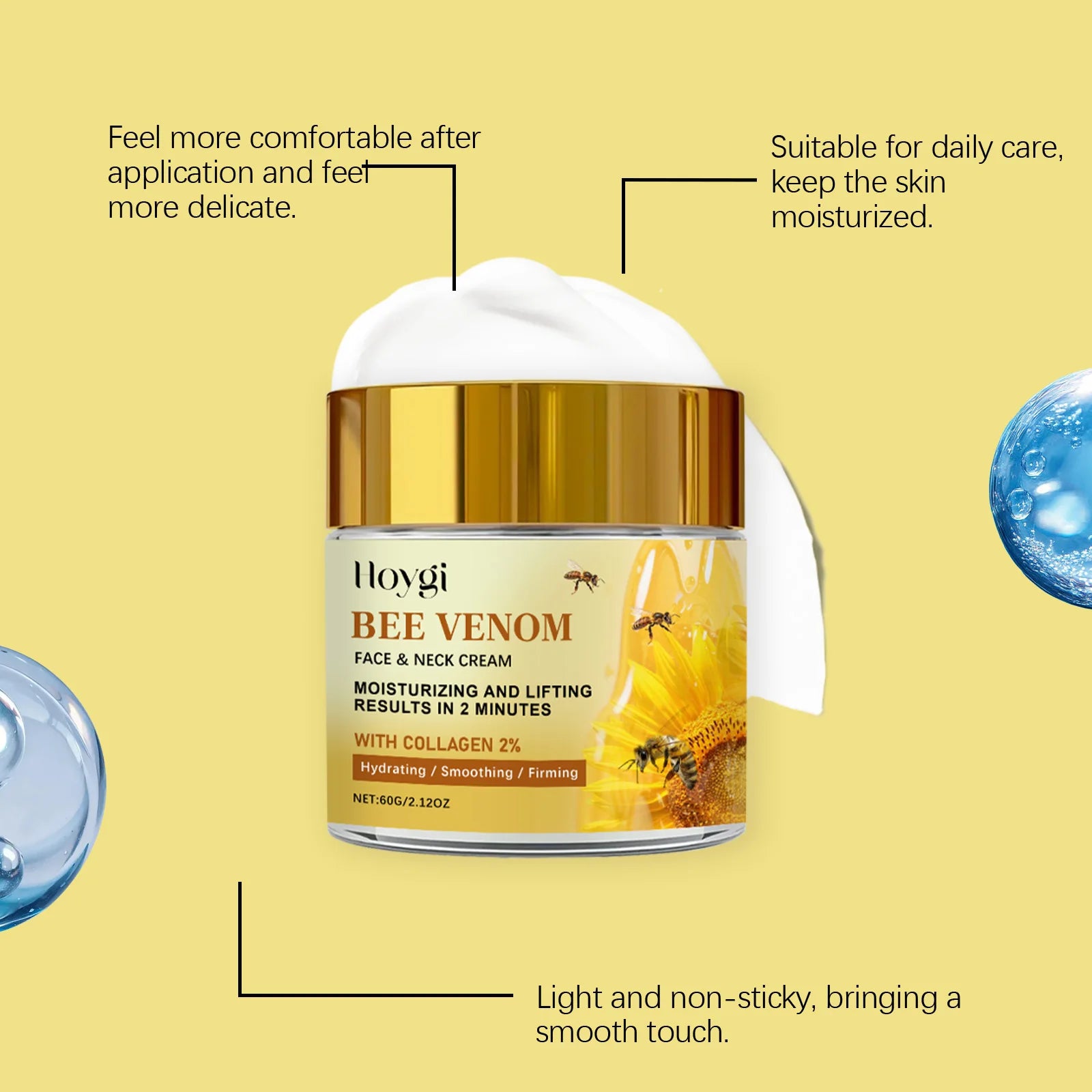 Bee Venom Face Lift Cream Wrinkle Reduction Tightening Restoring Skin Elasticity Hyaluronic Acid Anti-Aging Firming Neck Lotion