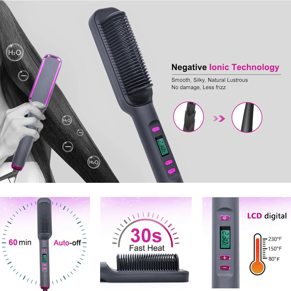 Electric Hot Comb Multifunctional Straight Hair Straightener Comb Negative Ion