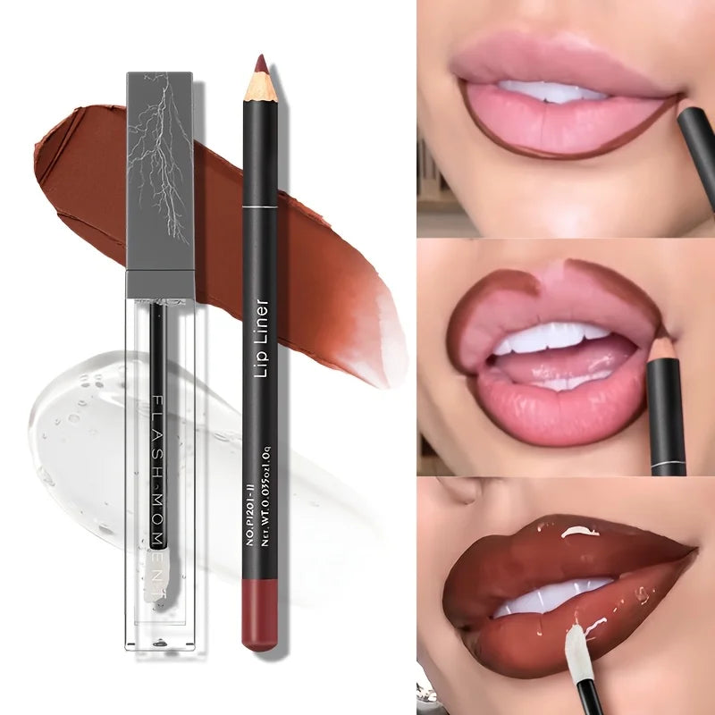 Hydrating Lip Makeup Duo Set -Infused Lip Liner & Transparent Lip Oil