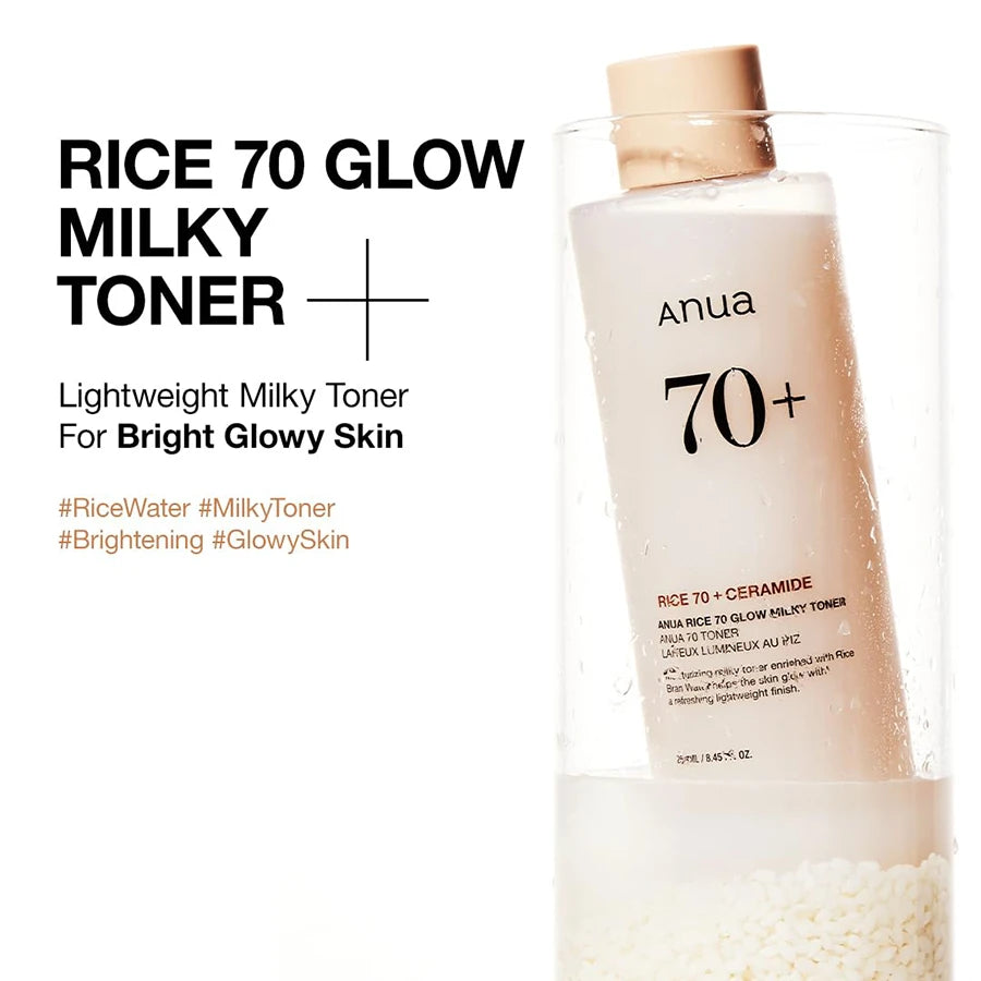 Anua Rice 70 Glow Milky Toner With 70% Rice Water & Ceramide - Hydrating Brightening Facial Toner F