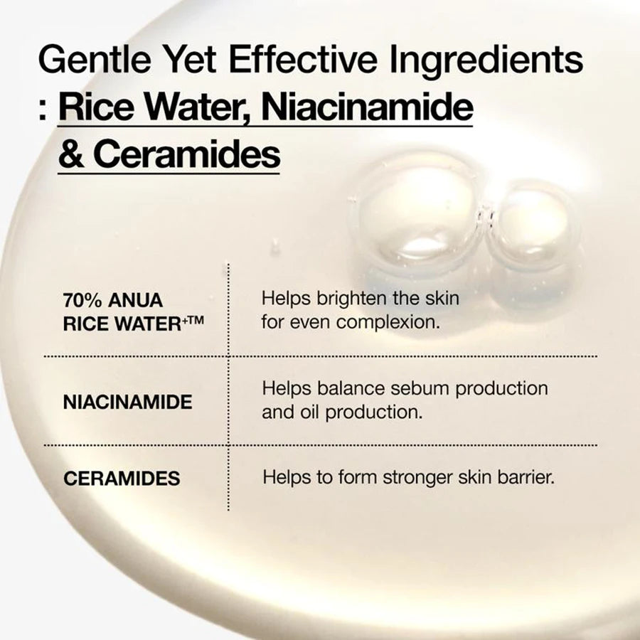 Anua Rice 70 Glow Milky Toner With 70% Rice Water & Ceramide - Hydrating Brightening Facial Toner F