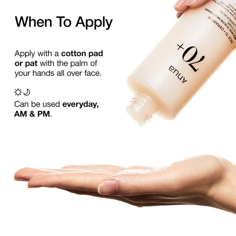 Anua Rice 70 Glow Milky Toner With 70% Rice Water & Ceramide - Hydrating Brightening Facial Toner F